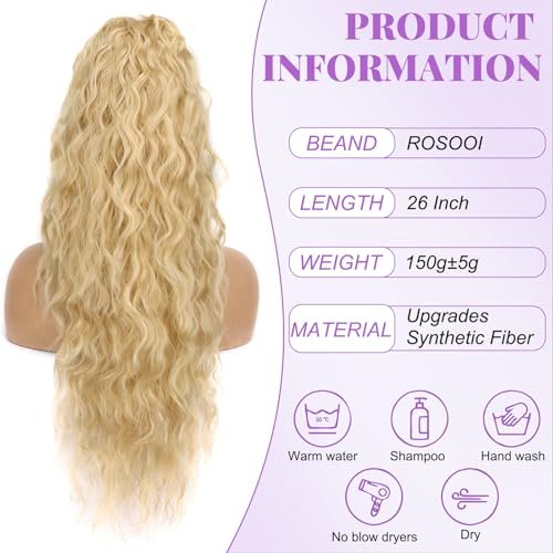 26 Inch Golden Blonde Curly Drawstring Ponytail Extension for Women