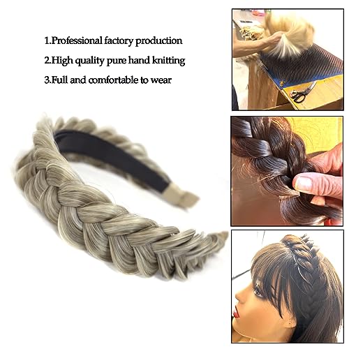 Light Grey Gold Wide Braided Headband for Women & Girls Non-slip Hair Accessory