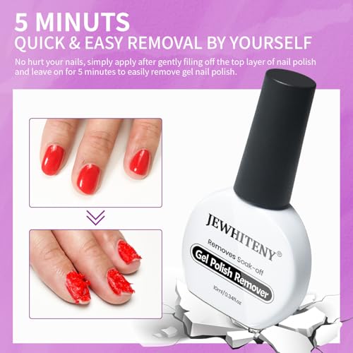JEWHITENY Gel Nail Polish Remover - Fast & Easy 2x10ml Bottles for Home & Salon