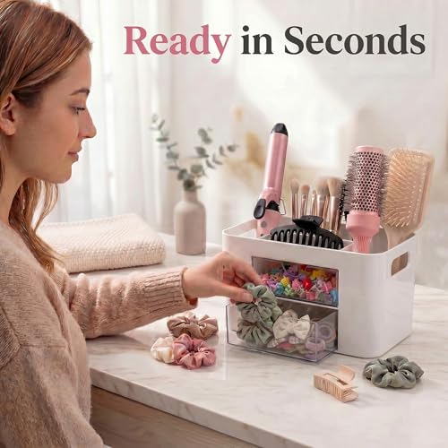 Imakmasion Hair Accessories Organizer for Girls - White, 2 Drawers & 3 Slots