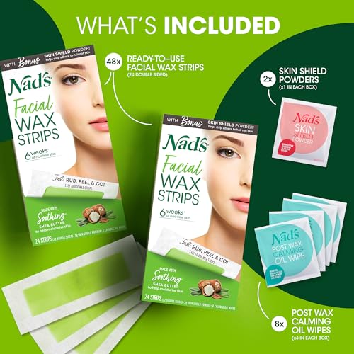 Nad's Facial Wax Strips - Hypoallergenic, Fragrance-Free, 48 Count