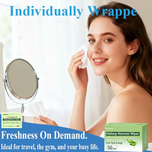 Delyoisy 50 Count Makeup Remover Wipes Bulk - Individually Wrapped Travel Size