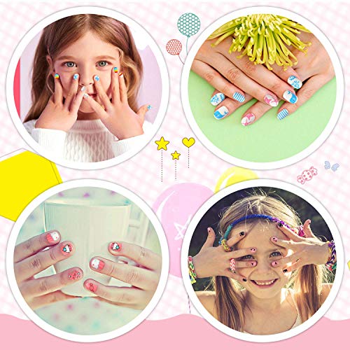 JANYUN 96 Pcs Kids Fake Nails - Short Acrylic Nail Art Set
