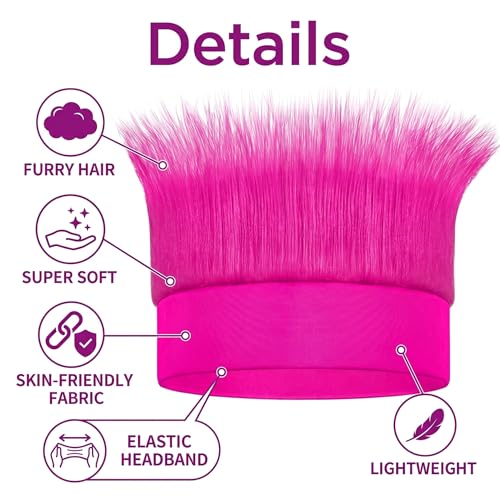 Hot Pink Hairy Headbands - 6pcs Funny Costume Accessories for Adults