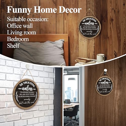 12-Inch Wooden No Soliciting Sign for Front Door - Durable House Decor