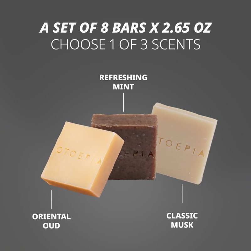 Otoepia Shaving Bar and Body Soap in Musk Scent for Men - 8 Bars, All Purpose Natural Olive Oil - Moisturizing, Nourishing & Gentle on Sensitive Skin Men’s Collection