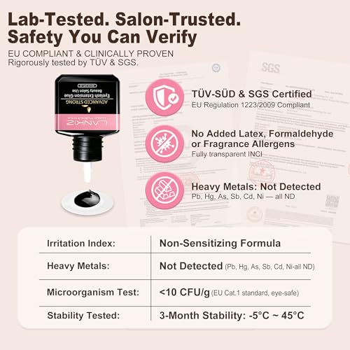 LANKIZ Professional Lash Extension Glue 10ml - 1 Sec Dry, 6 Week Hold, Salon Use