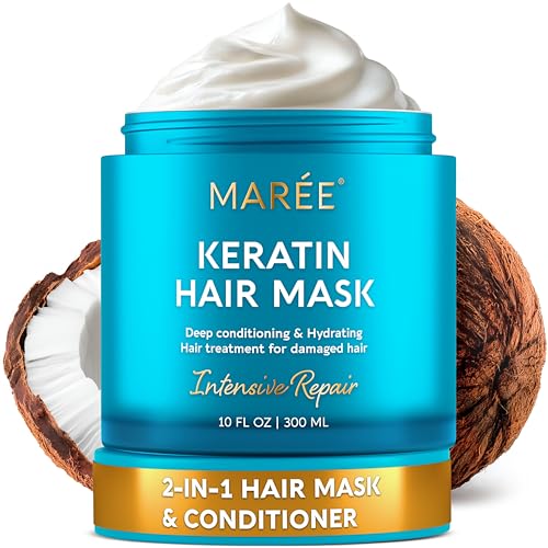 MAREE Deep Conditioning Hair Mask for Damaged Hair Treatment ? Keratin Hair Care for Hydrating Growth Repair Moisturizing ? Dry Curly Color Refreshing ? 10 Fl Oz, White