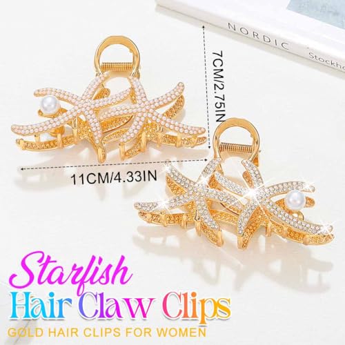 Beach Hair Clips Gold Starfish Claw Clips Set of 2