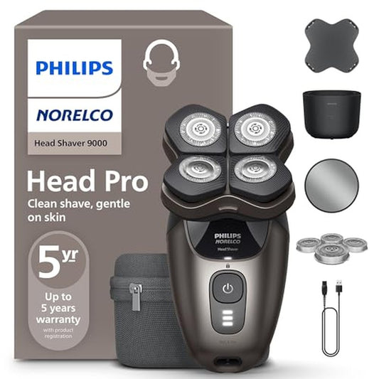 Philips Norelco Head Shaver Pro 9000 Series - Electric Shaver for Men and Women, 360¡Æ Flexing Head & ComfortCut Blades for Clean Shave, Gentle on Skin, Model HS9980/40
