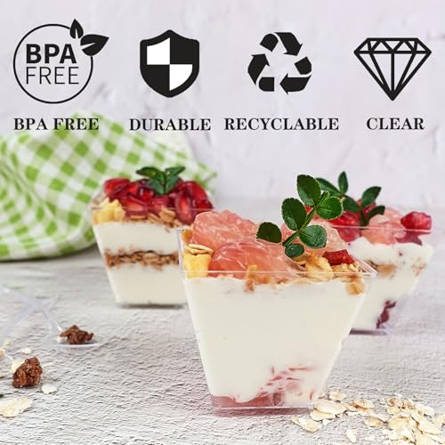 Hiasobre 3.5 oz Clear Mini Dessert Cups with Spoons - 50 Pack