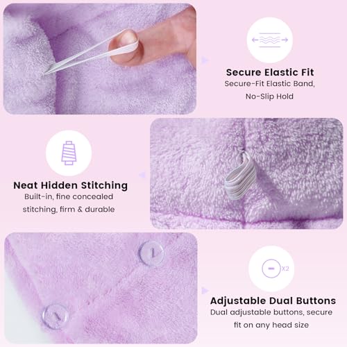 2 Pack Purple Microfiber Hair Towel Wrap for Women - Fast Drying, Anti-Frizz Design