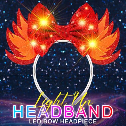 Unicra Red Bow Light Up Christmas Headband for Women