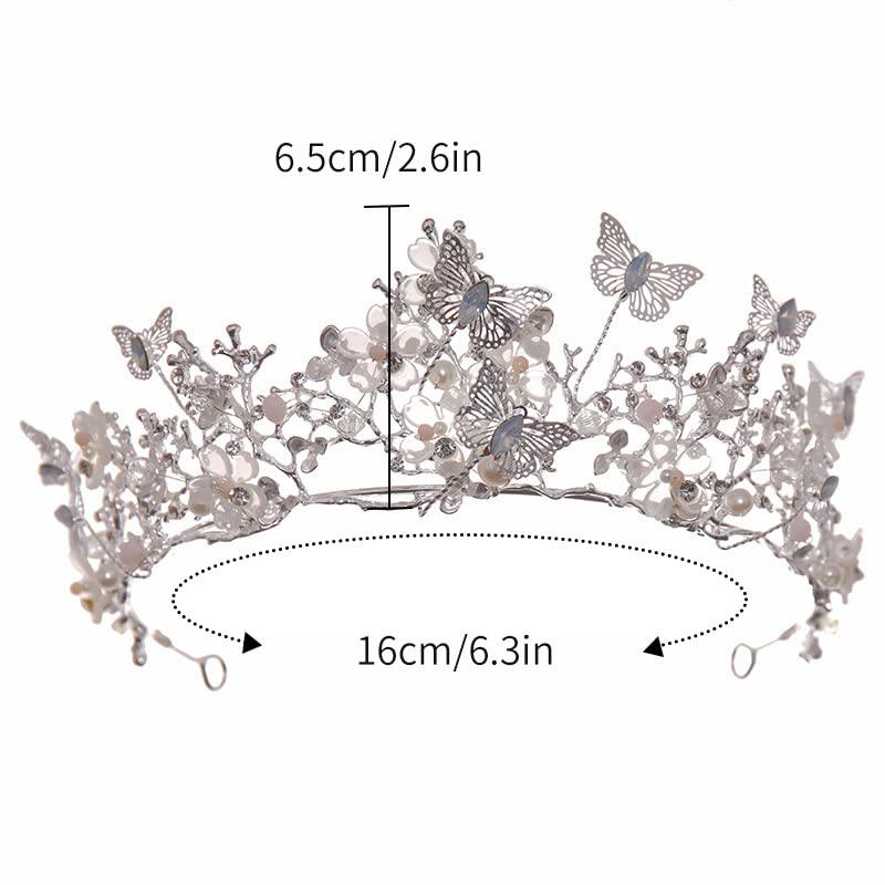 Silver Rhinestone Butterfly Crown Tiara for Women - Baroque Bridal Headpiece