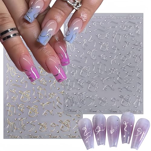 WEIXIWUYU French Line Nail Stickers 8 Sheets Metallic Self-Adhesive Nail Art for Women & Girls - French Lines