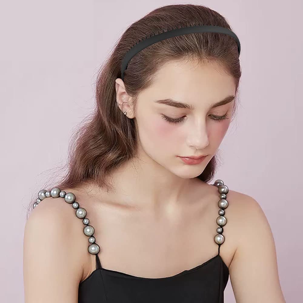 LAPOHI 8 PCS Non Slip Fashion Effortless Plastic Headbands with Teeth Comb Skinny Hair Accessories Bands for Women Men Teen Girls, Short Teeth Matte Black