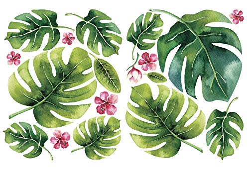Tropical Leaf Wall Stickers - 18-Piece Foliage Decals for Home Decor