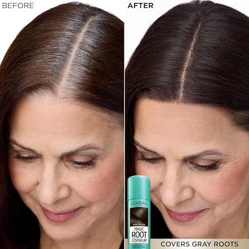 L'Oreal Paris Magic Root Cover Up Gray Hair Spray, 100% Gray Hair Coverage with Buildable, Lightweight, Transfer-Resistant, and Temporary Formula, Ammonia-Free, Dark Brown, 2 oz (1 Count)