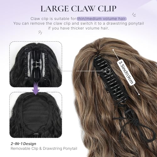 ZQIAN BEAUTY 18-Inch Curly Wavy Ponytail Extension - Ash Blonde with Blonde Ends