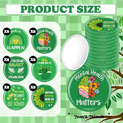 Mental Health Awareness Compact Mirrors - Bulk 48 Pcs with Inspirational Designs (Variation: 48 / Mental Health Style)