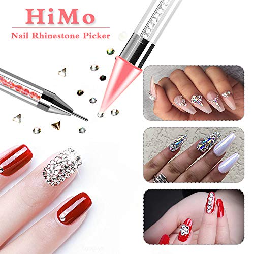 Pink & White Dual-Ended Nail Rhinestone Picker Tool with Extra Wax Heads & Storage Case