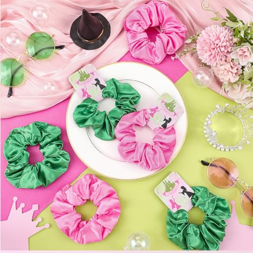 24 Pcs Silk Hair Scrunchies - Pink and Green Party Favors with Cards