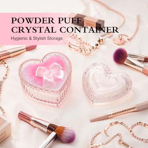 Large Body Powder Puff and Crystal Glass Container Set for Dusting & Shimmer