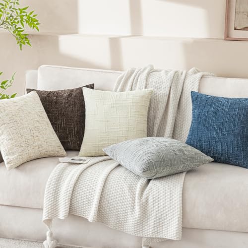 Chenille Throw Pillow Covers Set of 2 - 18x18 Grey Decorative Cushions