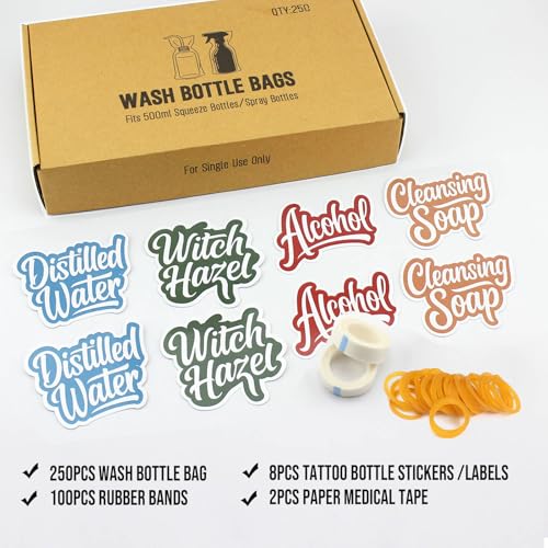 Clear Tattoo Bottle Bag Kit – 250PCS for 17oz/500ml Bottles