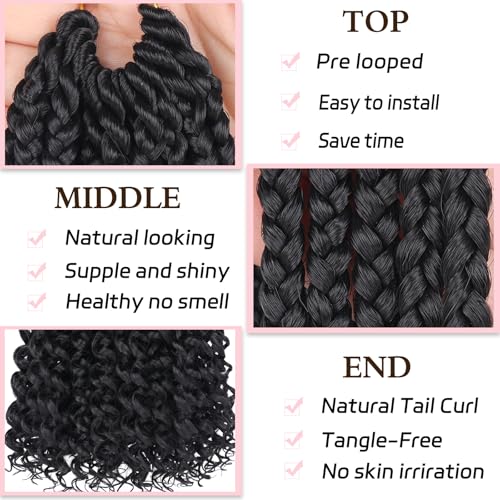 18 Inch Curly Ends Box Braids with Pre-Looped Crochet Hair - 8 Packs, 120 Strands, Goddess Style