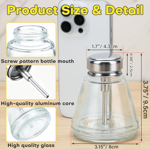 Noverlife 2-Pack 6Oz Glass Acetone Pump Dispenser for Nail Polish Remover