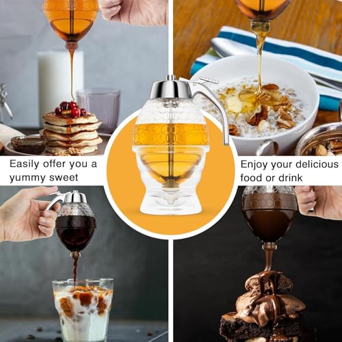 No-Drip Glass Honey Dispenser with Stand - 8 oz Honey Jar