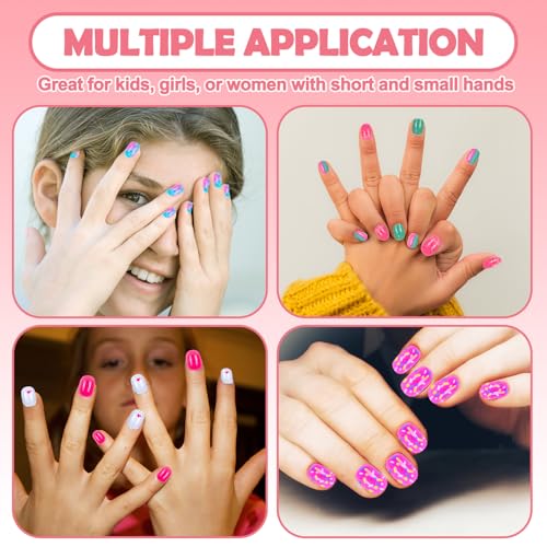 240 Pieces Dream Fake Nails for Kids - Pre-Glued Cartoon Design