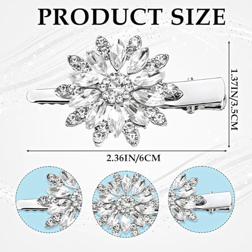 2 Pack Rhinestone Flower Hair Clips for Women Girls Jewelry Accessories