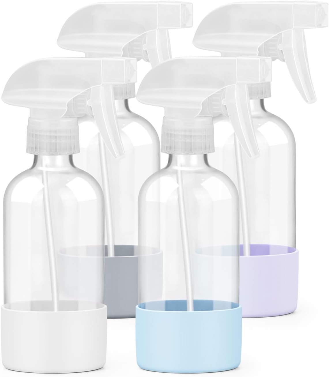Glass Spray Bottles - 8 oz Refillable Containers with Silicone Sleeve Protection | Adjustable Nozzles in Blue & Grey
