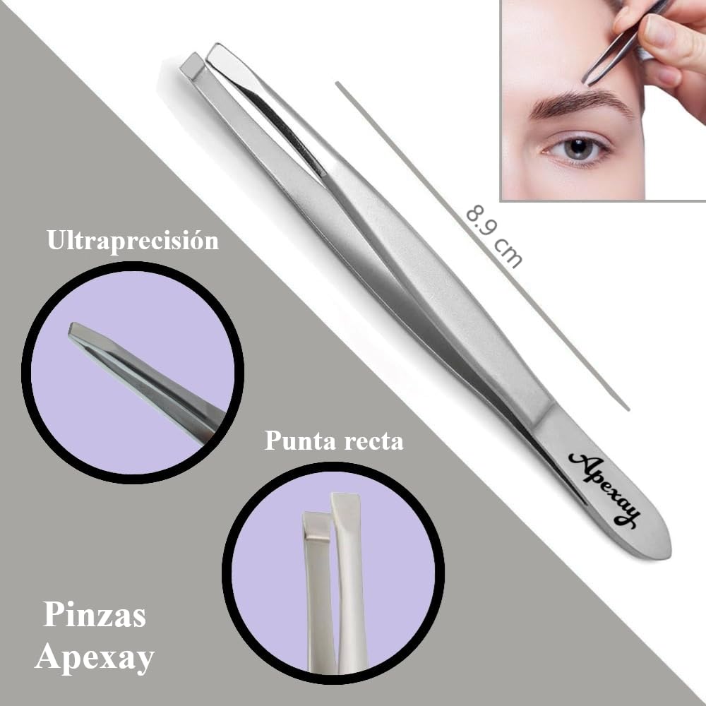 Made in Solingen, Germany APEXAY Professional Tweezers (Stainless Steel) – Multi-Purpose High-Precision Tweezers for Eyebrows, Hair Removal, and Crafts (Straight Tipped - Normal Mouth)