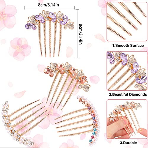 MIKIMIQI Pearl Rhinestone Butterfly Hair Fork Clips for Updo & Vintage Styles