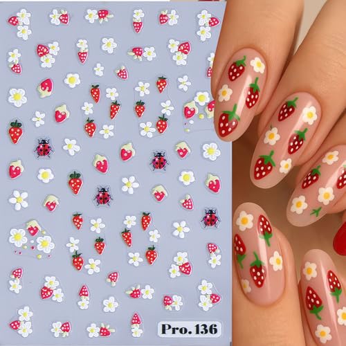 5D Floral & Fruit Nail Art Stickers - 6 Self-Adhesive Sheets