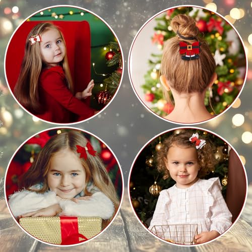 8 Pack Christmas Hair Clips with Festive Bows – Santa, Snowman & Reindeer Designs