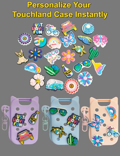 Frezonika Hand Sanitizer Case with 25 Summer Charms for Touchland 1oz Blue Case - Cat Design