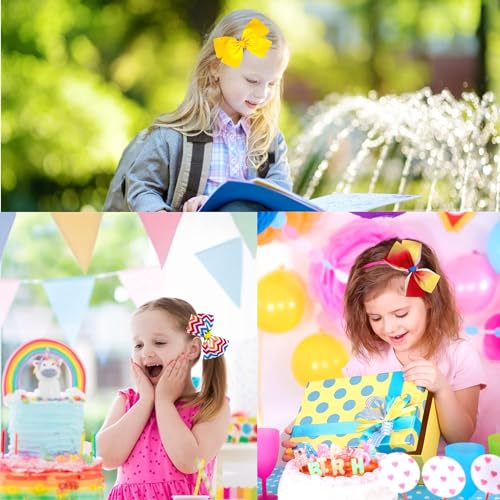 20-Pack 5-Inch Handmade Hair Bows for Girls with Alligator Clips - Rainbow & Heart Designs