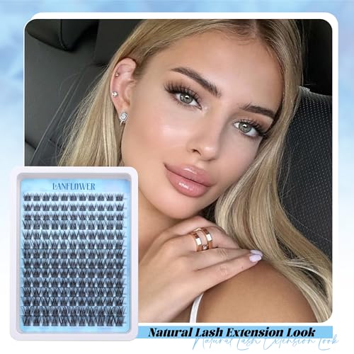 Lanflower Wispy Lash Clusters Kit P - Natural C Curved Extensions, 154pcs