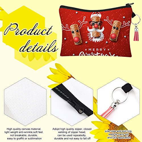 Customizable Sublimation Makeup Bags Set - Canvas Cosmetic Pouches with Tassels & Keychains, 8 Pack