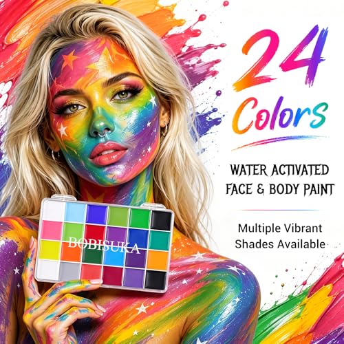 BOBISUKA 24-Color Water Activated Face and Body Paint Palette for SFX Makeup