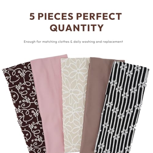 Aranya Boho Floral Headbands, 5-Pack Jacquard Embroidered Hair Accessories for Women