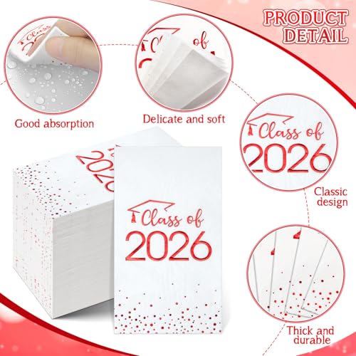 100pcs Class of 2026 Graduation Napkins - Disposable Cocktail Napkins with Foil Dots