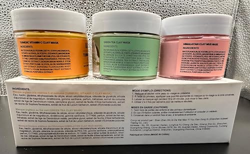 3-in-1 Clay Mask Set for Glowing Skin | Green Tea, Turmeric & Pink Clay 3.5oz