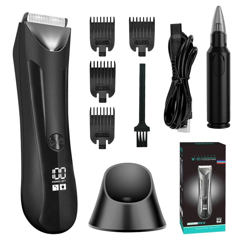 HuanQiuSensmart Men's Trimmer - IPX5 Waterproof Electric Shaving Trimmer with Replaceable Ceramic Blade Head, Body Groomer for Pubic Area, Underarms, Chest, Groin