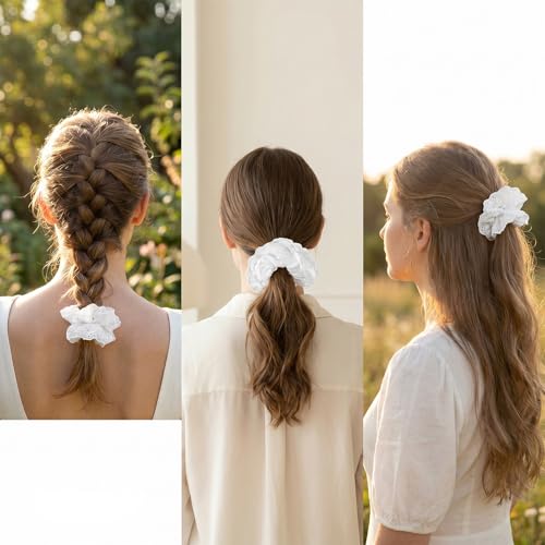 Oversized White Lace Scrunchie for Women - Elegant Hair Accessory