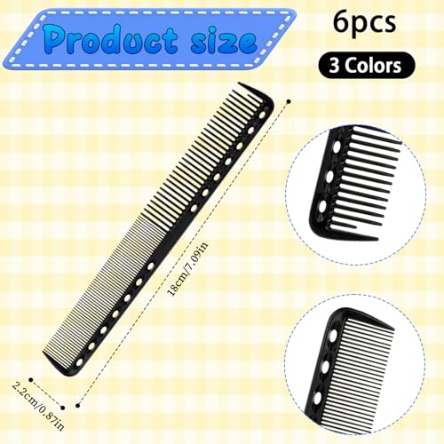 6Pcs Carbon Fiber Hair Cutting Combs for Stylist - Black, Grey, White